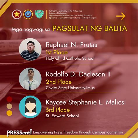 Dacleson wins 2nd place in News Writing (Filipino .